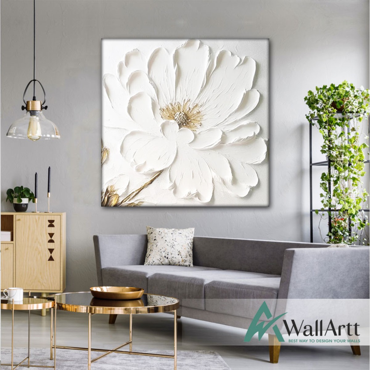 Big White Flower 3d Heavy Textured Partial Oil Painting